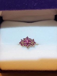 VINTAGE-10k Gold -Natural Ruby Ring -Size 7- July Birthstone -Cluster Ring -1.7g - Picture 1 of 4