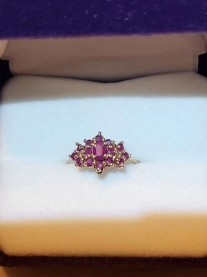 VINTAGE-10k Gold -Natural Ruby Ring -Size 7- July Birthstone -Cluster Ring -1.7g - Image 1 of 4