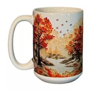 Custom Made 15oz Ceramic Coffee/Tea Mug/Cup~Fall~October~Leaves~Gift~River~Trees - Picture 1 of 4