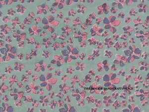 5 Yard Hand Made Block Print Fabric Indian 100% Cotton Dress Fabric Green Floral - Foto 1 di 7