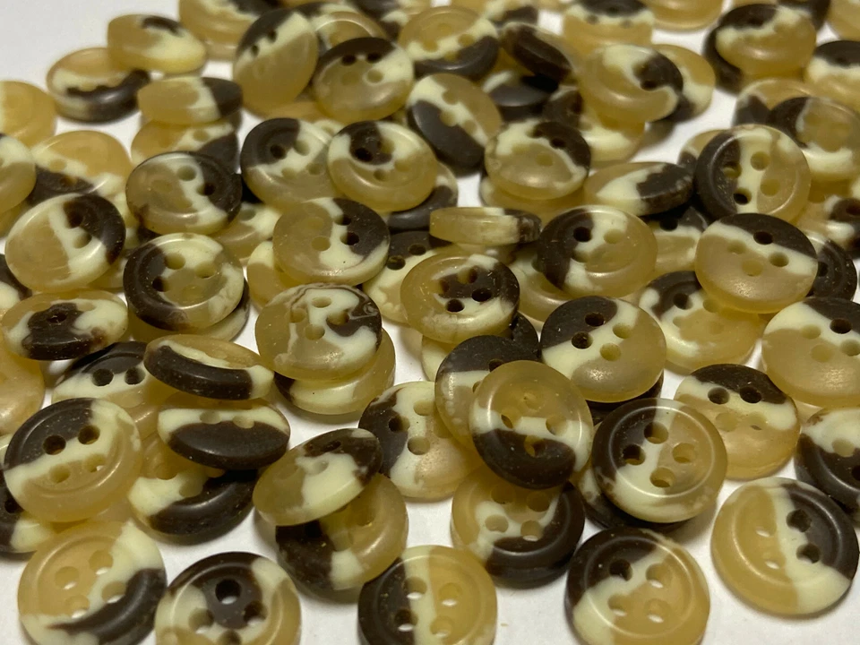 Classic Khaki/Brown/White Poly Button For Shirts & Blouses 9.5mm & 11mm 4hole - Image 1 of 2