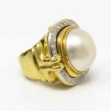 NYJEWEL 18k Gold 26 Diamonds & Large Removeable 18mm Mabe Pearl Ring