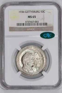 1936 GETTYSBURG SILVER COMMEMORATIVE HALF DOLLAR NGC MS65 CAC! - Picture 1 of 2