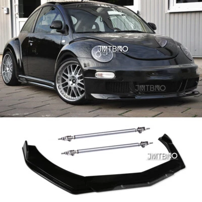 Alerones labiales de parachoques delantero negro brillante para VW Volkswagen Beetle + varillas de puntal Foto 1 de 4