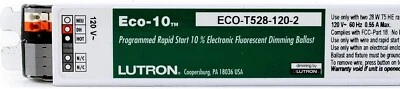 Balastro atenuador Lutron ECO-T528-120-2 Eco-10 120 voltios solo 2 lámparas 28 W T5 *USADO* - Imagen 1 de 2