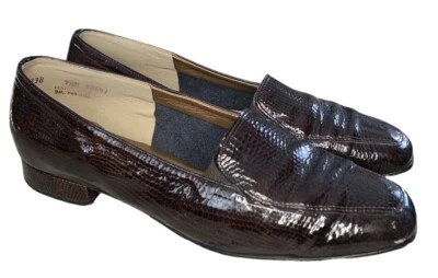 California Magdesians Zapatos de Cuero Marrón Granate Repujado Croco Mocasines De Colección Foto 1 de 4