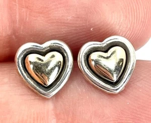 James Avery Ohrstecker 14k Gelbgold und Sterling echtes Herz nicht mehr hergestellt - Bild 1 von 3