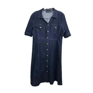 Nina Leonard Women Dress M Denim Dress Button-Up Stretch V-Neck Cotton - Picture 1 of 11