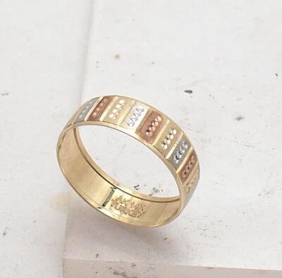 Unique Size 8 Dot Diamond Cut Band Ring Real 14K Yellow White Rose Gold QVC - Image 1 of 4