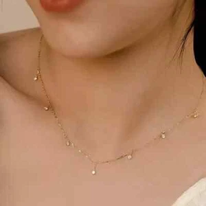 1.75 Ct Round Cut Real Moissanite Station Necklace 18" in 14K Yellow Gold Plated - Picture 1 of 8