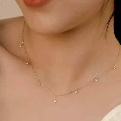 Collar Estación Moissanita Real Corte Redondo 1.75 Ct Chapado en Oro Amarillo 14K Foto 1 de 4