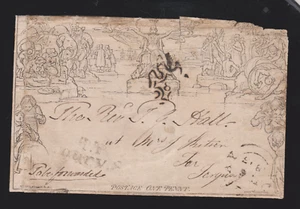 GB QV 1843 ME2 1d Mulready Envelope With Number #8 In Cross MX To Torquay Tatty - Picture 1 of 9