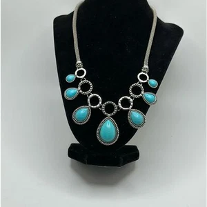 Collana Reliquia Riverside Blu Turchese Nuova con Tono Argento 18"  - Foto 1 di 7