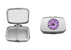 purple flower  codezz6  DOME on a silver metal pill box 2 slot Tablet Storage