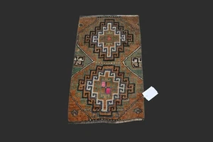 BRAUN Türkischer Oushak Teppich 1x2 Vintage Handarbeit Anatolisch Kleine Fußmatte Kelim - Bild 1 von 9