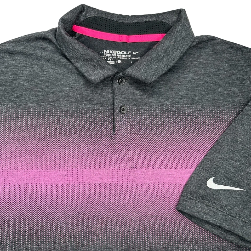 Polo de golf Nike Dri-Fit Tour Performance manga corta gris/rosa grande para hombre Foto 1 de 4