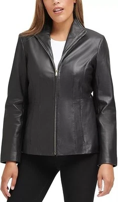 Chaqueta de cuero negra Cole Haan Lamb talla XL NUEVA CON ETIQUETAS Foto 1 de 4