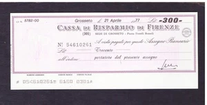 Assegno Bancario Cassa di Risparmio di Firenze 1977 300 L. - Picture 1 of 1