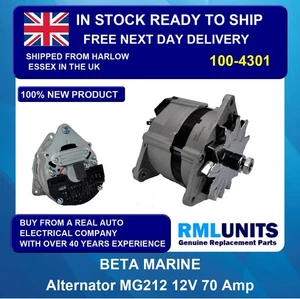 Beta Marine Alternator Fits 10 14 16 20 25 28 30 43 50 60 MG212 200-01155 12V-70 - Picture 1 of 5