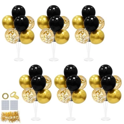 Juego de 6 soportes para globos con globos, decoraciones de fiesta negras y doradas, cumpleaños... Foto 1 de 4