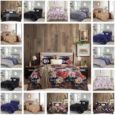 4 Piece Printed Duvet Quilt Cover Luxury Bedding Set Single Double King Sizes - Image 1 of 4