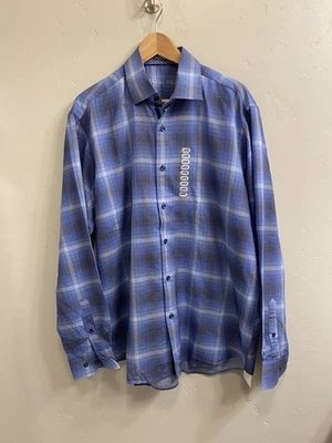 Tailorbyrd Men’s NWT Size Large Blue Black Plaid Classic Fit Dress Shirt - Image 1 of 4