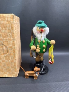 Smoker 8” Incense Wood Figurine Hunter Forester Man Pipe Dog Taiwan - Picture 1 of 12