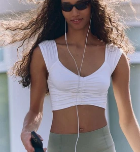 NEU FREE PEOPLE MOVEMENT BREATHE DEEP CROP TANK WEISS LARGE NEU MIT ETIKETT - Bild 1 von 6