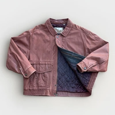 Vintage London Fog Towne Brown Leather Bomber Jacket Men’s XL 90’s Quilted Liner - Image 1 of 4