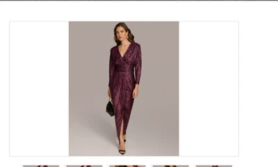 Donna Karan Women's Sequin Long-Sleeve Gown - Elderberry - Image 1 of 4