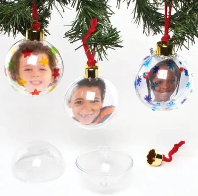 Palline Di Natale Portafoto Trasparenti. Da Decorare, Vetro, Personalizzare Ed E - Immagine 1 di 4