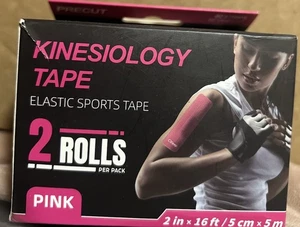 Kinesiology Tape, 2 Rolls Cotton Latex Free Hypoallergenic Elastic Precut PINK - Picture 1 of 4