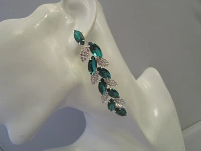 XL Strass Ohrringe Ohrstecker Ohrhänger Statement lang Silber Grün Bling o761 - Bild 1 von 4