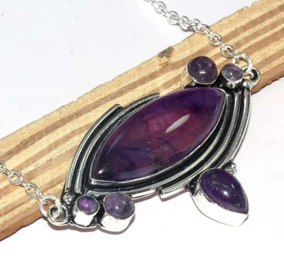 Collar enchapado en plata 925 amatista natural más hermoso 17" GW Foto 1 de 3