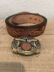 VTG Hand Tooled Leather Belt Bicentennial & Limited Edition Constitution Buckle - Picture 1 of 15