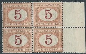 1890-94 REGNO SEGNATASSE 5 CENT QUARTINA MNH ** - RR13844 - Picture 1 of 1