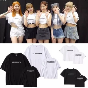 Kpop LESSERAFIM T-SHIRT FLAME RISES Concert Short Sleeve TEE/Navel T-shirt - Picture 1 of 9