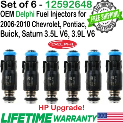 6Pcs Delphi HP Upgrade OEM Fuel Injectors for 2006-10 Chevy Pontiac Buick Saturn Foto 1 de 4