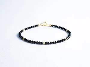 A++ Schwarz Turmalin 2-3 mm Facettiert Rund Edelstein Perlen Zierliche Armbänder 6-8 Zoll - Bild 1 von 12