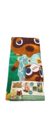 WELCOME TO ANIMAL CROSSING 2 Piece Bath Towel & Washcloth Set 100% Cotton - Image 1 of 4
