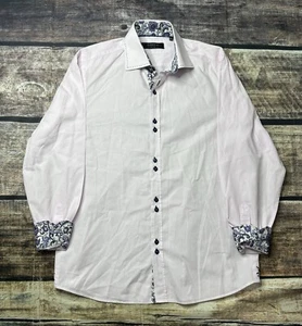 Coogi Luxe Dress Shirt Men's Large 16.5/17 Flip Cuff Pink Abstract Button Up - Picture 1 of 13