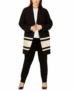 Alfani Womens Plus 1X Black Beige Striped Tunic Length Knit Jacket NWT S47 - Picture 1 of 10