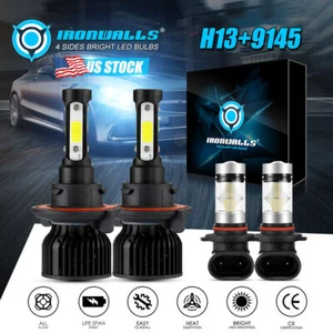 H13 4 Side LED Headlight Hi/Lo+9145 Fog Light Bulb 6000K For Hummer H3 2006-2010 - Picture 1 of 12