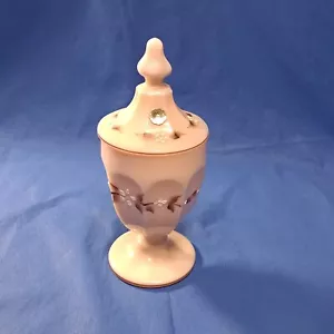 Westmoreland 8" Lidded Compote Peach Slag Glass Candy Artist Signed - Picture 1 of 7