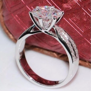 Anillo de compromiso de boda moissanita de corte redondo de 3 quilates plata esterlina 925 real - Imagen 1 de 5