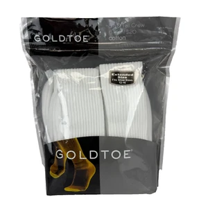 NEW 6-Pack GoldToe Mens Cotton Crew Big & Tall Socks Extended Shoe Size 12-16 - Picture 1 of 6