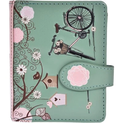 Shag Wear Womens Small Vegan Leather Wallet 4.5" - Vintage Postcard, Teal NWT - Image 1 of 4