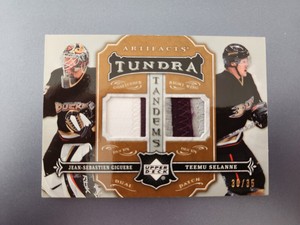 JS Giguere & Teemu Selanne Anaheim Ducks UD Artifacts Tundra Tandems patches