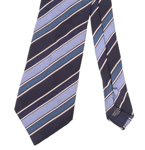 Canali Navy Blue Teal Cream Regimental Repp Stripe Woven Silk Tie  - Picture 1 of 5