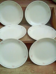 6 VTG Corelle ENGLISH BREAKFAST Dinner  Plates Blue Pink ROSES Corning  - Bild 1 von 4